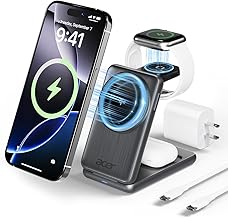Magnetic Wireless Charger,3 in 1 Wireless Charging Station,15W Fast MagSafe Charger for iPhone 17 16 15 14 13 12 Series-Apple Watch 10 9 8 7 6 5 4 3 2 SE and Ultra Series-Airpods 4 3 2 Pro Series