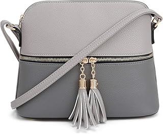 Sponsored Ad - Lunar Lightweight Medium Dome Crossbody Bag Shoulder Bag with Tassel | Zipper Pocket | Adjustable Strap