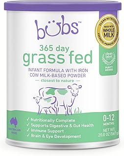 Sponsored Ad - Bubs 365 Day Grass Fed Infant Formula with Iron, Cow Milk-Based Powder for Infants 0-12 Months, Made with Non-GMO Milk, 20 oz