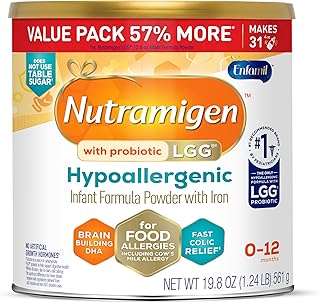 Nutramigen Baby Formula, Hypoallergenic and Lactose Free Formula with Enflora LGG, Fast Relief from Severe Crying and Colic, Powder Can, 19.8 Oz (Pack of 1)