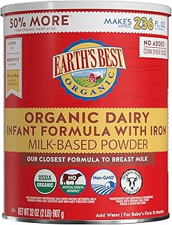 Organic Baby Formula for Babies 0-12 Months, Powdered Dairy Infant Formula with Iron, Omega-3 DHA, and Omega-6 ARA, 32 oz Formula Container