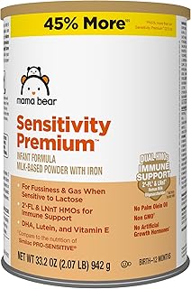Amazon Brand - Mama Bear Sensitivity Premium Infant Formula Powder with Iron, Dual HMOs for Immune Support, Non-GMO, for Fussiness and Gas from Lactose Sensitivity, 33.2 Ounce (Pack of 1)