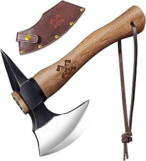 Grumpy Bear Camping Axe 11 Inches with High Carbon Steel, Forged Blade, Natural Wood Handle, Safety Lanyard – for Chopping, Wood Splitting, Hiking, and Outdoor Activities