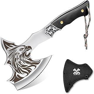 Grumpy Bear Camping Hatchet, Full Tang Outdoor Axe with Decorative Handle, Durable Forged Blade for Hiking, Bushcraft, and Survival (Eagle)