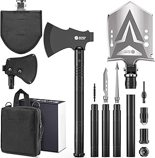 Sahara Sailor Survival Axe, Camping Folding Shovel with Hatchet with Large Shovel Head and 1.6-3.1 Ft Extented Handles, High Carbon Steel Survival Gear Equipment, Storage Bag Included