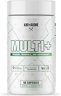 Axe & Sledge Multi Plus Multivitamin | 24 Bioavailable Vitamins & Minerals, Ashwagandha | Multivitamin for Women and Men for Daily Nutritional Support | 90 Capsules, 30 Servings