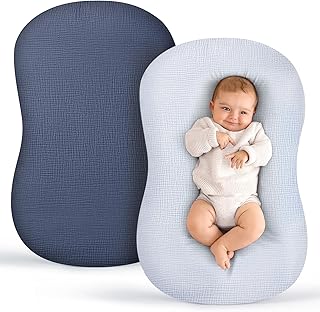 Termichy Baby Lounger Covers Muslin: Soft and Breathable Slipcover for Snuggle Me Lounger - Machine Washable & Zipper-Free for Safe Daily Use - Navy & Blue for Boys