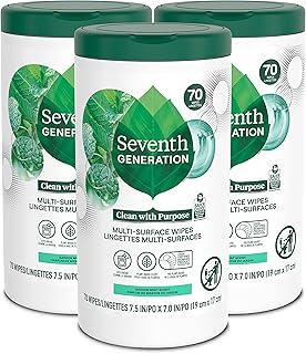 Sponsored Ad - Seventh Generation Multi Purpose Wipes All Purpose Cleaning Garden Mint scent with 100% Essential Oils and Botanical Ingredients 70 count, Pack of 3