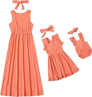 IFFEI Mommy and Me Dresses Matching Outfits Floral Printed Sleeveless Tank Maxi Dress for Mother and Daughter