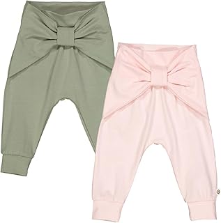 by Green Cotton Cozy Me Pants with a Bow for Baby Girls (2-Pack), GOTS Organic Certified Cotton Blend