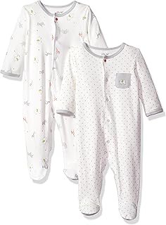 Little Me Baby Boys' and Girls' 2pc 100% Cotton Side Snap Romper Sleeper Footies