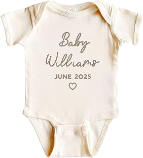 Sponsored Ad - WEAR PHYSIQUE Custom Embroidered Pregnancy Announcement Bodysuit, Newborn Gift, Coming Soon Baby Clothing with Name & Date