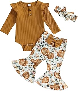 Newborn Baby Girl Bell Bottom Outfit Ruffle Romper Cute Bow Flare Pants Set Headband Cute Clothes