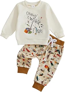 Toddler Baby Boy Clothes Fishing Outfit Fish Crewneck Pullovers Sweatshirt + Graphic Pants 6 12 18 24 Month 2T