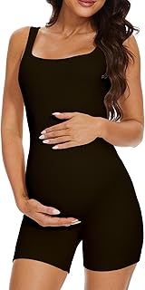 Sponsored Ad - Maternity Workout Romper Pregnancy Yoga Ribbed One Piece Seamless Tank Top Jumpsuit