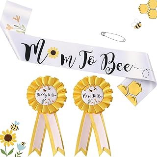 Bee Baby Shower Decorations Mommy to Bee Sash and Daddy to Bee Tinplate Badge, 3Pcs Mom to be Sash and Dad to be Pin for What Will Baby Bee Gender Reveal Decorations
