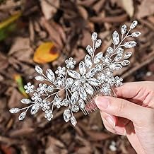 Unsutuo Crystal Bride Wedding Hair Comb Silver Rhinestone Flower Bridal Hair Pieces Pearl Wedding Hair Accessories for Women and Girls(Silver)