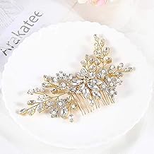 Catery Flower Crystal Bride Wedding Hair Comb Hair Accessories with Pearl Bridal Side Combs Headpiece for Women (Gold)
