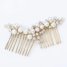 Asooll Gold Wedding Pearl Hair Comb Bride Crystal Hairpiece Bridal Rhinestone Hair Clip Hair Accessories for Women (Set of 2) (A-Gold)