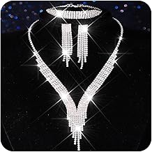 Nicute Crystal Bride Wedding Jewelry Set Tassel Necklace Bracelet Earrings Set Prom Costume Jewelry for Women
