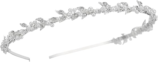 SWEETV Rhinestone Bridal Headband Silver Crystal Tiara for Women Pearl Wedding Headpieces for Bride Hair Accessories for Prom Birthday Party