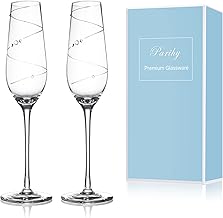 Sponsored Ad - Champagne Flutes Glasses Set of 2, Bride and Groom Champagne Flutes, Wedding Toasting Flutes Wraparound Hand-Cut Design Embellished with Crystals, Anniversary Party Birthday Banquets Pr