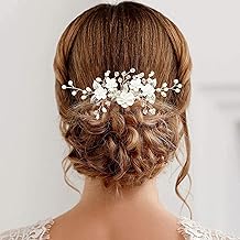Sponsored Ad - Flower Bridal Hair Vine Pieces with Comb Pearl Floral Rhinestone Leaf White Wedding Hair Pin Accessories for Women and Girls (White Flower Silver Leaf)