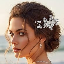 Sponsored Ad - Unsutuo Bride Wedding Hair Comb Silver Flower Bridal Hair Accessories Crystal Pearl Hair Pieces for Women and Girls