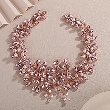 Teyglen Crystal Bride Wedding Hair Vine Bridal Pink Rhinestone Headband Sparkly Crystal Headpiece Wedding Hair Accessories for Women Bridesmaid Party Prom(Pink)