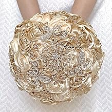 Sponsored Ad - Handmade Floral Satin Rose Butterfly Shape Rhinestone Bridal Bouquet Luxury Golden Rhinestone Artificial Flowers for Wedding