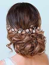 Aukmla Bride Wedding Hair Vines Flower Headbands Crystal Headpiece Bridal Jewelry for Women and Girls (Rose Gold)