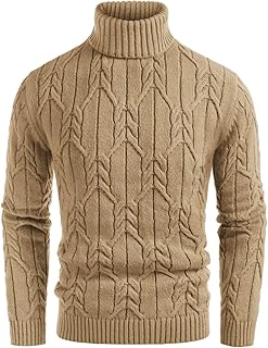 Sponsored Ad - Men Turtleneck Sweater Long Sleeve Cable Knit Sweaters Slim Fit Mock Neck Twisted Pullover