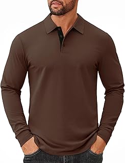 Sponsored Ad - Mens Long Sleeve Polo Shirts Cotton Collared Shirts Casual Business Polo Classic Golf T Shirts