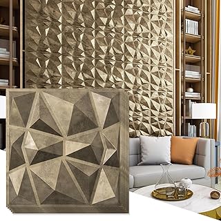 Sponsored Ad - Art3d Textures 3D Wall Panels Antique Gold Diamond Design for Interior Wall Decor Pack of 12 Tiles 32 Sq Ft (PVC)