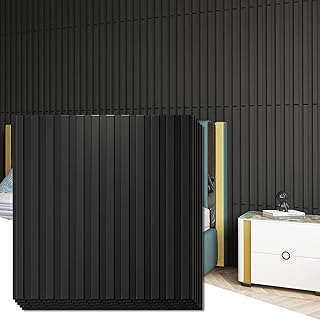 Sponsored Ad - Art3d Slat Wall Panel, 3D Fluted Textured Panel 12-Tile 19.7 x 19.7in. - Black