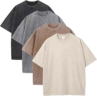 Sponsored Ad - 4 Pack Men's Summer Oversized T-Shirts Unisex Vintage Baggy Heavy Cotton Tee Short Sleeve Loose Solid Casual Tops