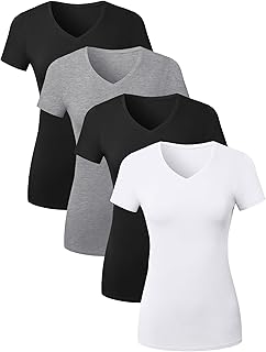 Sponsored Ad - Cotton V Neck T Shirts for Women Short Sleeve Tshirt Basic Tees Vneck Tshirts Womens Tops Undershirt Multipack