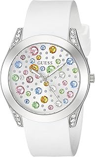 Silver-Tone + White Stain Resistant Silicone Multi-Colored Crystal Watch. Color: White (Model: U1059L1)
