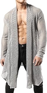 Men's Mesh Fishnet Cardigan Fitted Muscle Top