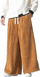 Men's Corduroy Pants Straight Baggy Wide Leg Stretch Elastic Waist Drawstring Relaxed Fit Trousers Pant