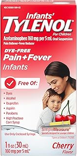Infants' Tylenol Oral Suspension Liquid Medicine with Acetaminophen, Baby Fever Reducer & Pain Reliever for Minor Aches & Pains, Sore Throat, Headache & Teething Pain, Dye-Free Cherry, 1 fl. oz