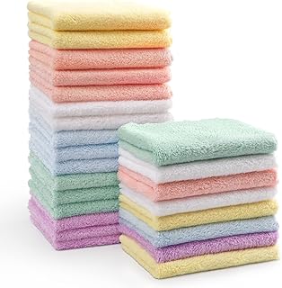HOMEXCEL Baby Washcloths 24 Pack-Microfiber Coral Fleece Baby Bath Face Towel 7 x 9 Inch Extra Absorbent and Soft Burp Cloth and Wash Cloths for Newborn-Infants and Toddlers-Gentle On Sensitive Skin