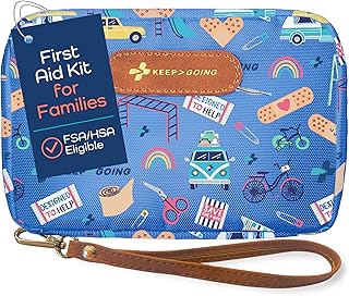 KeepGoing Travel First Aid Kit for Kids – 130 Pc. for Car, Home, Purse, Diaper Bag & Backpack with Latex-Free Bandages - Mini First Aid Kit Travel Size TSA-Approved