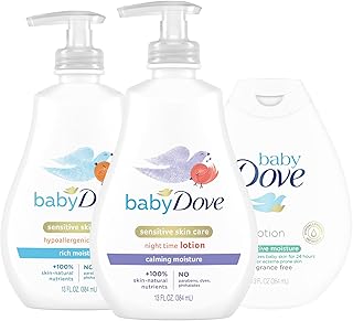Dove Baby Lotion Sensitive Skin Care Bundle – Ultra-Gentle Face & Body Lotions for Newborns & Infants, 2 Hypoallergenic Scents, 1 Fragrance-Free, 13 Oz Ea