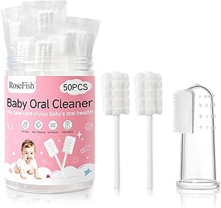 50Pcs Baby Tongue Cleaner for 0-36 Month No Glue Disposable Baby Mouth Oral Cleaner Infant Toothbrush Baby Gum Cleaner 3D Soft Infant Tongue Cleaner+1PCS Finger Toothbrush