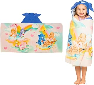 Care Bears Retro Kids Super Soft Bath/Pool/Beach Soft Cotton Terry Hooded Towel Wrap, 24 in x 50 in, (Officially Licensed Product) By Franco