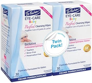 Dr. Fischer Premium Baby Eyelid Wipes, 60 Count, Pre-moistened, Hypoallergenic, Non-Irritating, Rinse Free, Pediatrician Recommended