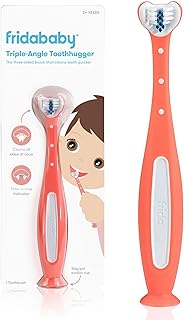 Frida Baby Triple-Angle Toothhugger Training Toddler Toothbrush | Toddler Toothbrush 2 Years and Up, Cleans All Sides at Once | Pink