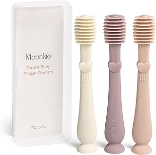 Moonkie Baby Tongue Cleaner, Toddler Toothbrush, Baby Oral Cleaner Newborn Kit for 3 Months+, 3 Pcs (Blush/Pale Mauve/Ivory)