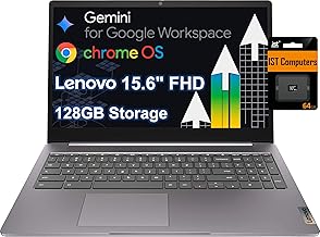 Lenovo Chromebook 15 (15.6" FHD Display, 4GB RAM, 128GB Storage (64GB eMMC + 64GB SD Card) 2TB Cloud Storage, Intel Celeron), Home & Student Laptop, Webcam, Wi-Fi 6, 10-Hr Long Battery Life, Chrome OS